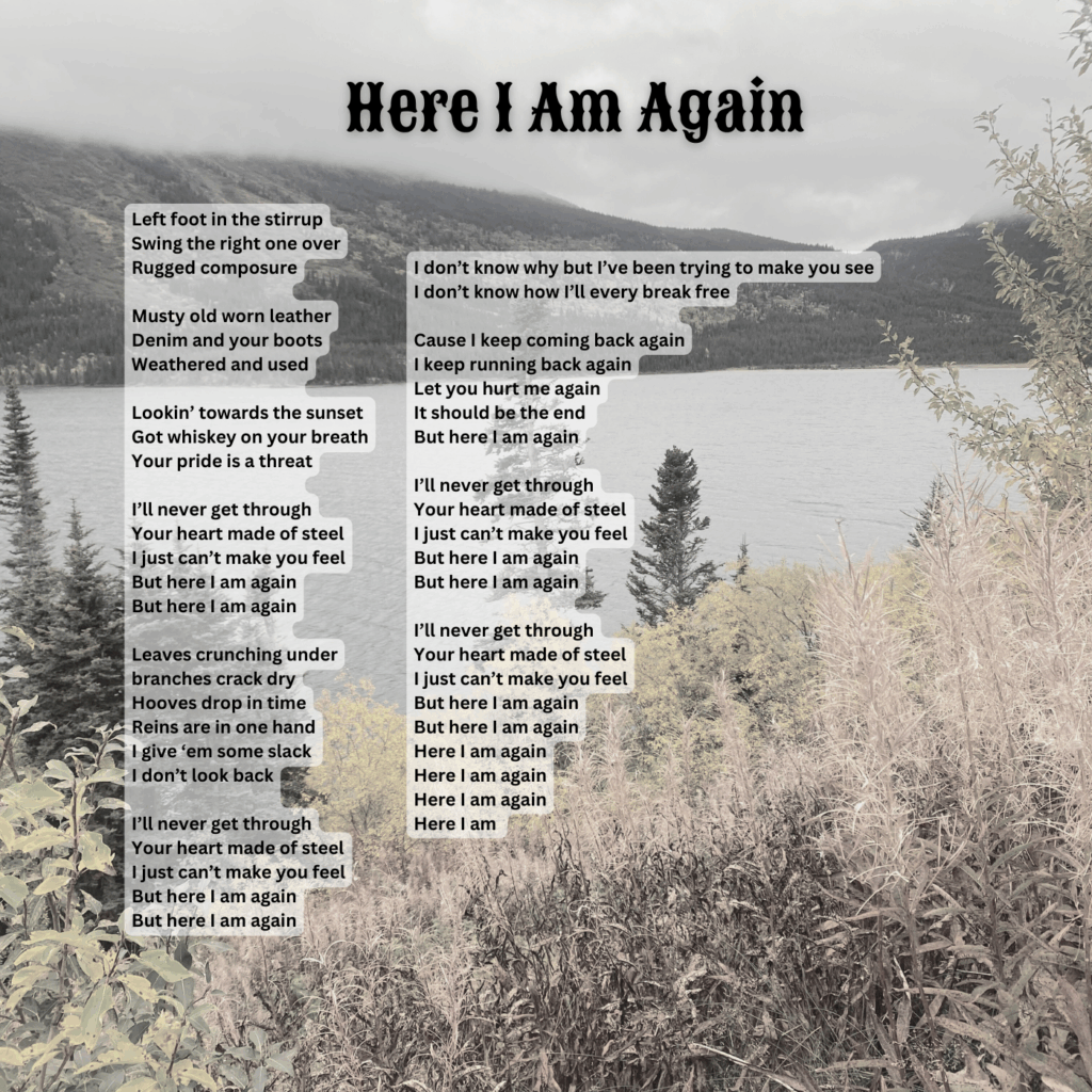 Lyric sheet for “Here I Am Again” — track 4 of 11 on Shadows of a Ghost Town