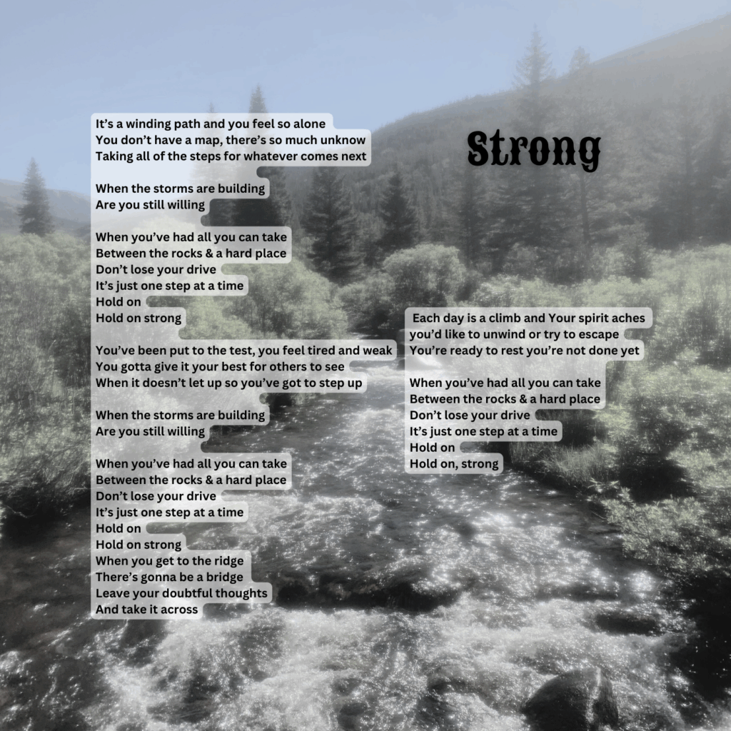 Lyric sheet for “Strong” — track 9 of 11 on Shadows of a Ghost Town