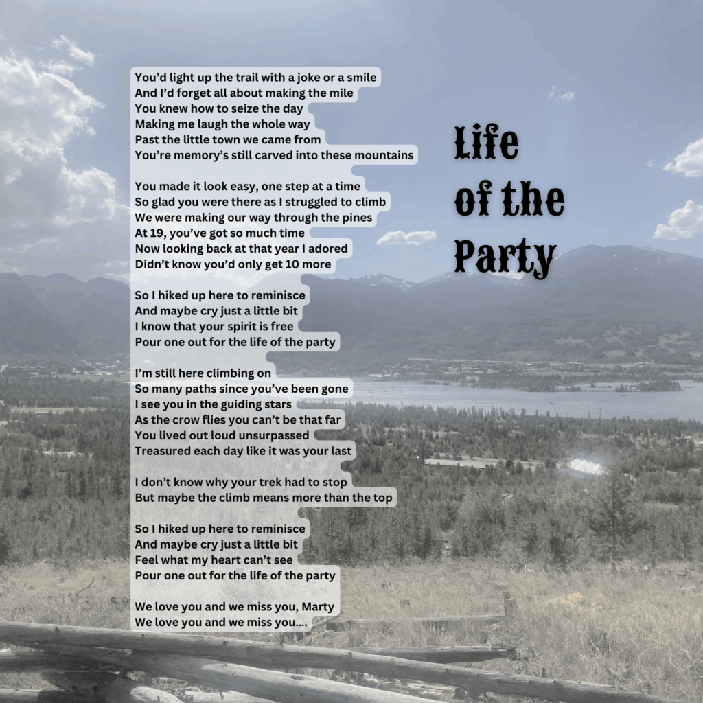 Lyric sheet for “Life of the Party” — track 11 of 11 on Shadows of a Ghost Town